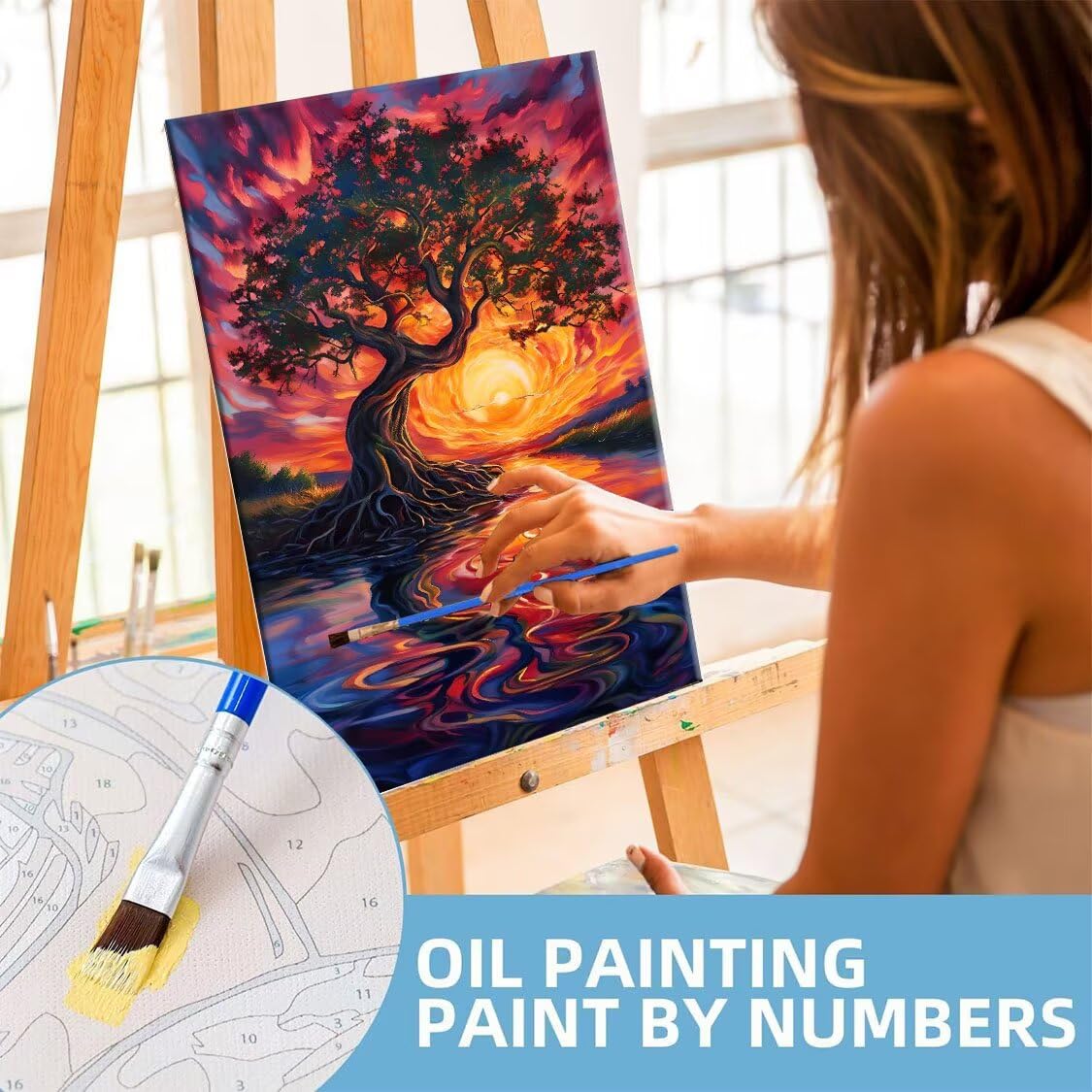 Malen nach Zahlen Kinder ab 7 8 9 10 Jahre, Sonnenuntergang Baum Malen nach Zahlen Erwachsene Jugendliche Malen-Nach-Zahlen Kinder Teenager für Mädchen Geschenkideen Malen nach Zahlen 100x130 cm z-744