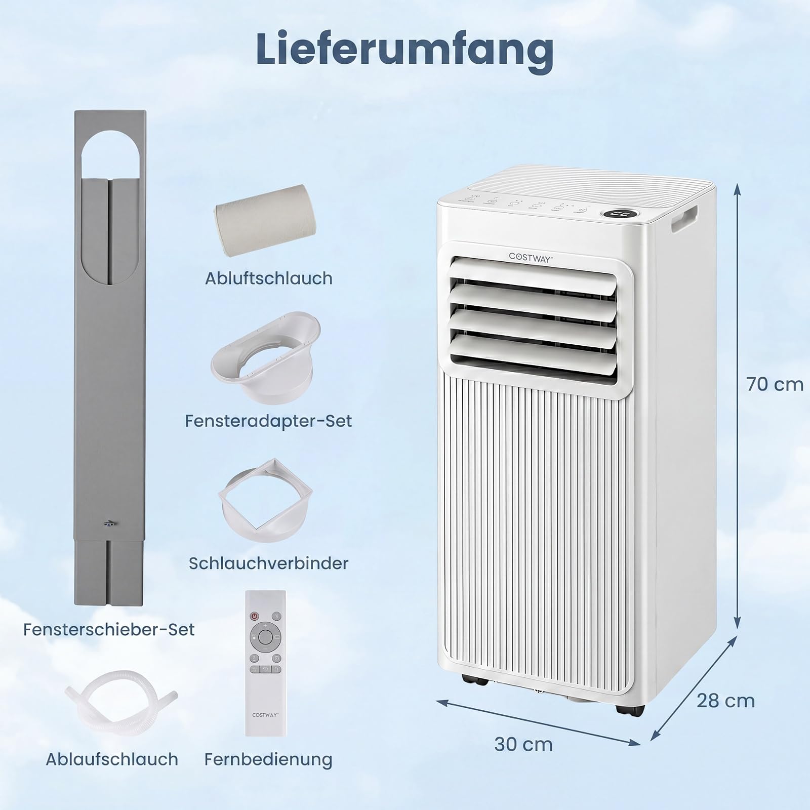 COSTWAY mobile Klimaanlage mit Abluftschlauch, Kühlgerät leise & tragbar | 3 in 1 Klimagerät zum Kühlen, Ventilator & Luftentfeuchter, Air conditioner mit Schlafmodus, 24H Timer, & Fernbedienung