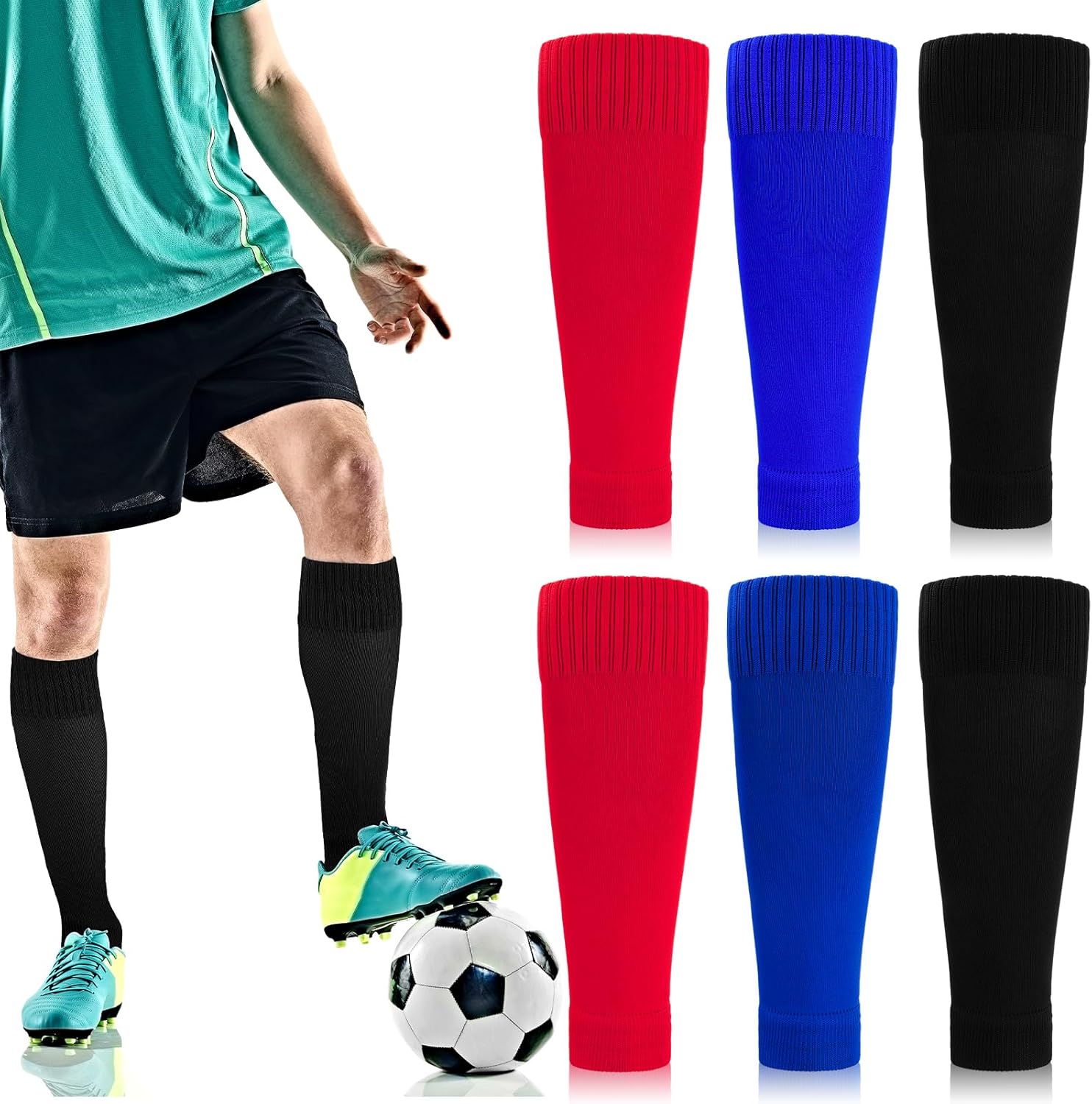Zuimei 3 Pairs Football Sock Sleeves for Men, Soccer Shin Guard Sleeves