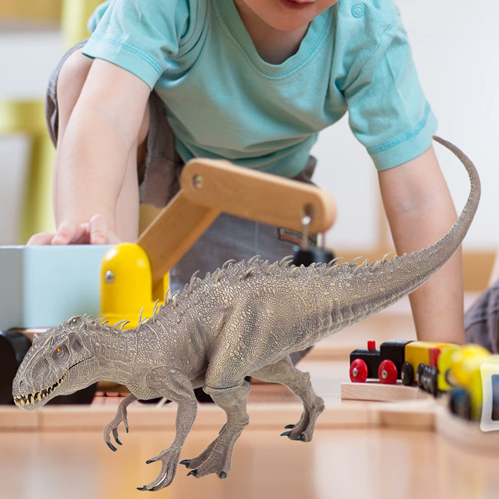 Modelo de dinosaurio, juguete de simulación de animales, tiranosaurio, figuras de dinosaurio, juguete de regalo para niño (Indominus Rex gris grande (boca móvil))