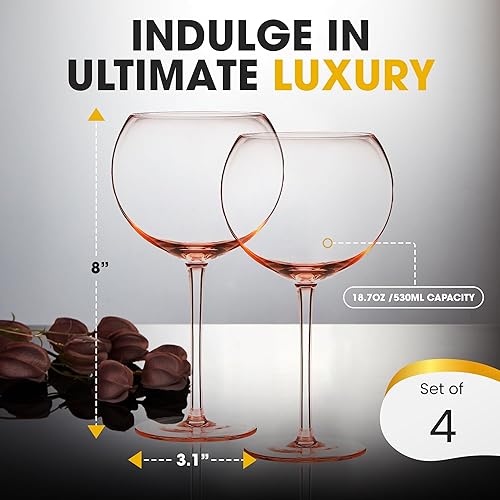 Miniatura 3 de Juego de 4 copas de vino tinto de colores, elegantes copas de vino de gran tamaño, 18.7 onzas (rosa rosa)
