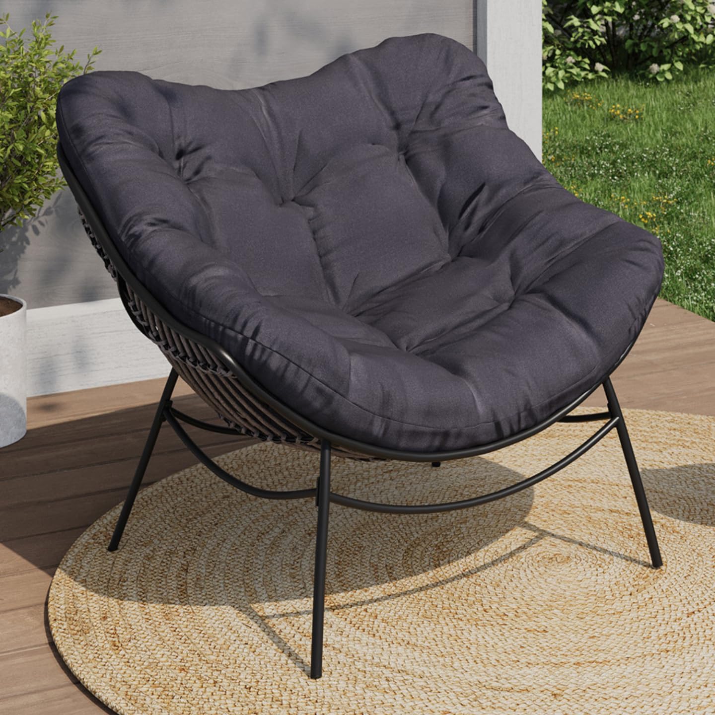 IDMarket – Sillón de jardín Relax LOA efecto ratán gris y cojín gris
