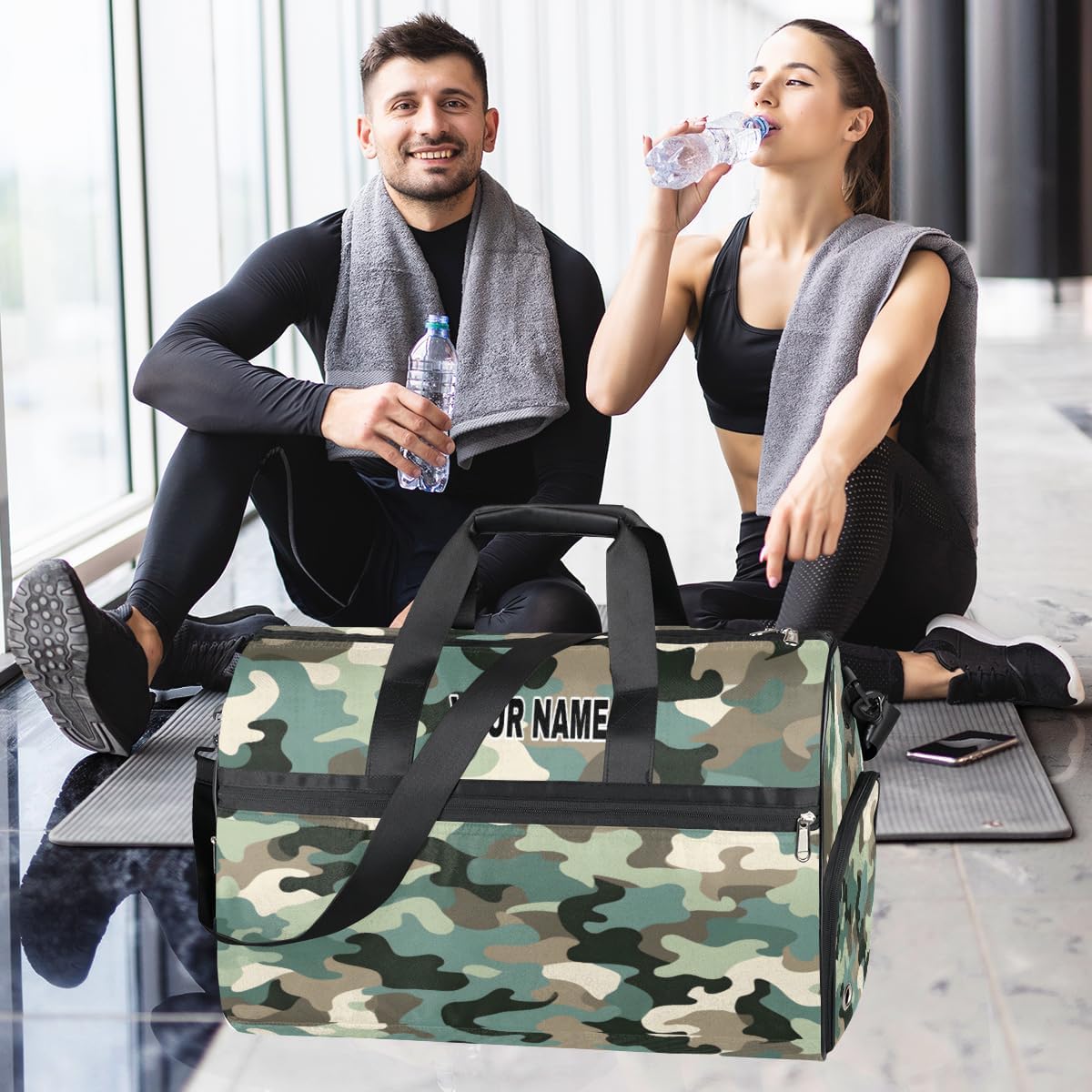 Personalized Duffel Bags for Men Women, Custom Sports Gym Bag with Shoes Compartment, Customized Travel Duffel Bag Weekender Overnight Dance Bag for Boys Girls, Camouflage