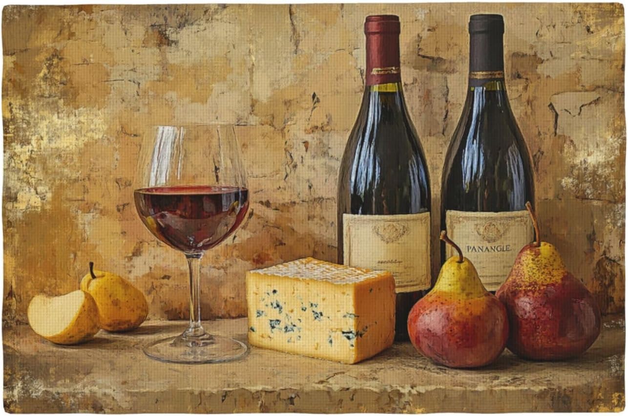 Retro Red Wine Placemats Set of 6 Washable Table Mats Vintage Mid Century Heat-Resistant Cotton Linen Place Mats for Dining Table Kitchen Indoor Outdoor Party Holiday Décor