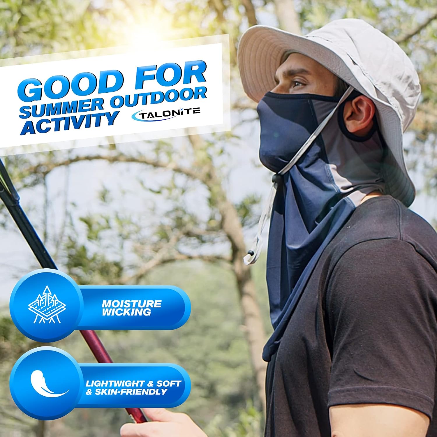 TALONITE Cooling Neck Gaiter With Ear Loops, Sun Mask Protection, Bandana Face Mask for Summer Cycling Fishing