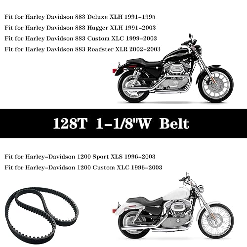 Miniatura 3 de GYUPTRK Correa de transmisión trasera 128T 1-18" Compatible con Harley Davidson Sportster 883 1200 XL Buell 1991-2003 Reemplaza 40022-91 1204-0042
