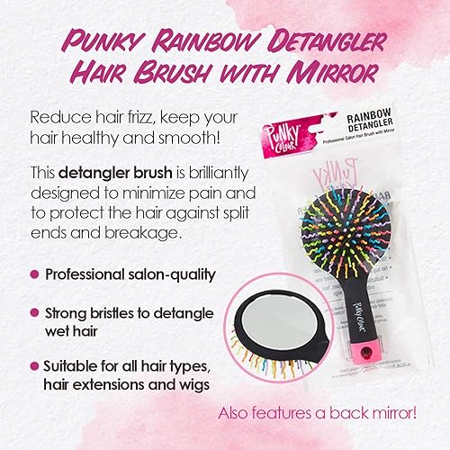 Miniatura 3 de Punky Wet Brush - Cepillo desenredante para cabello con espejo, cepillo desenredante antiencrespamiento para cabello húmedo y seco, cerdas