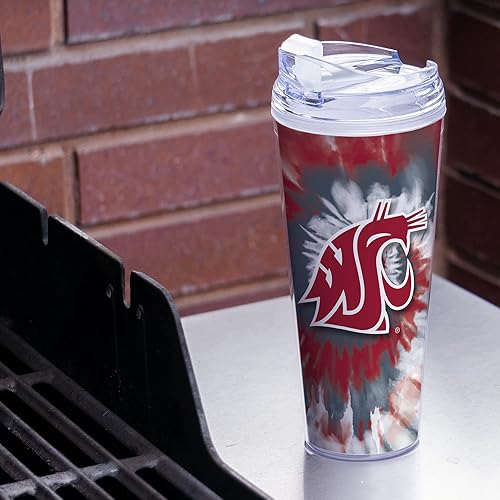 Miniatura 58 de Rico Industries NCAA - Vaso de acrílico con purpurina de 24 onzas con tapa con bisagras, vaso de doble pared con licencia oficial y popote Brillo