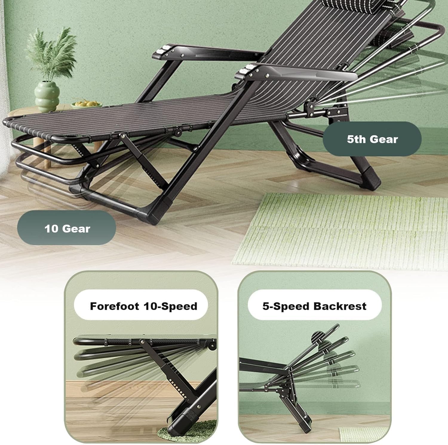 Lawn Recliner Folding Portable Chaise Lounge, Gravity Chair with Detachable Latex Pad, Reclining Patio Lounger(Grey)