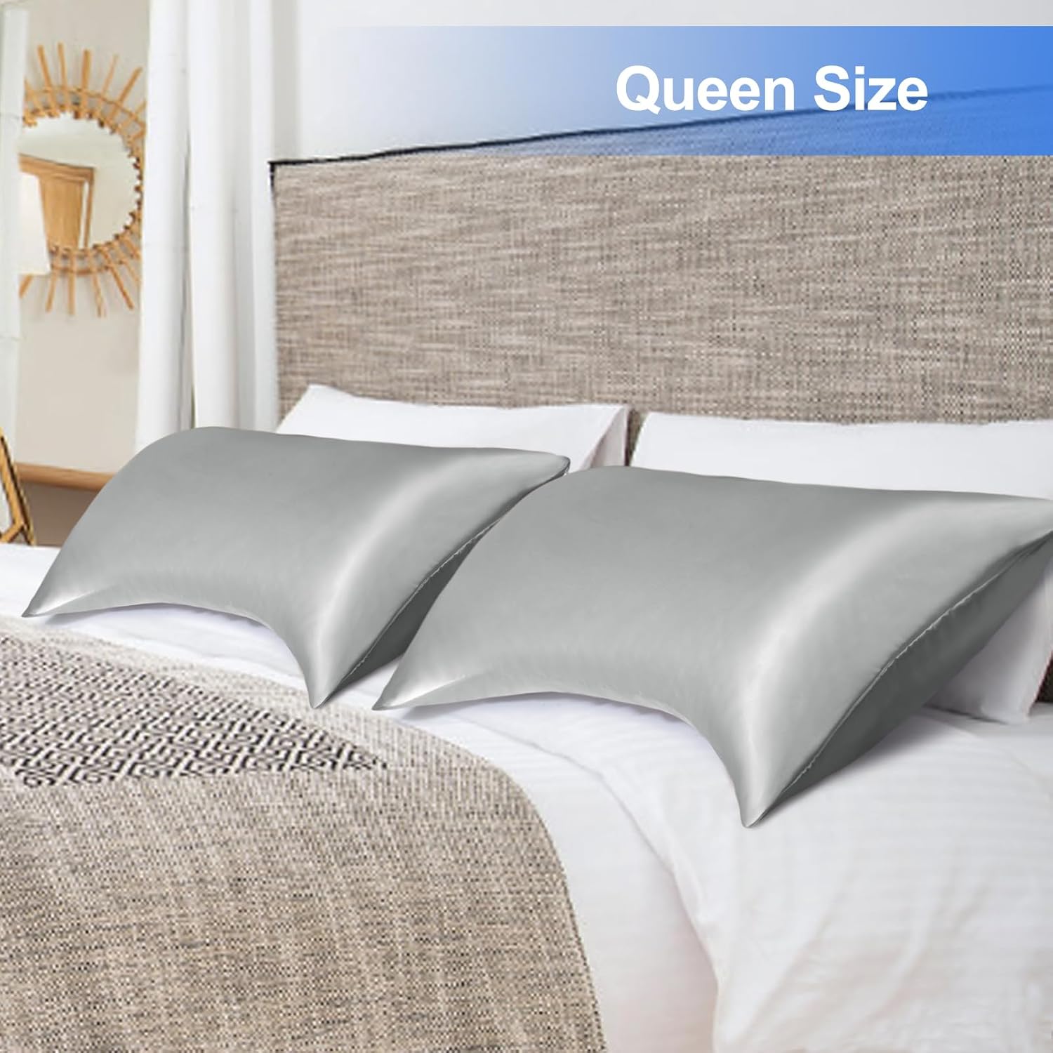 Curved Pillow Case, Side Sleeper Pillowcase, Grey Satin Pillowcase Cover with Zipper, Breathable and Soft, Queen Size 20 x 30 Inches - Image 6