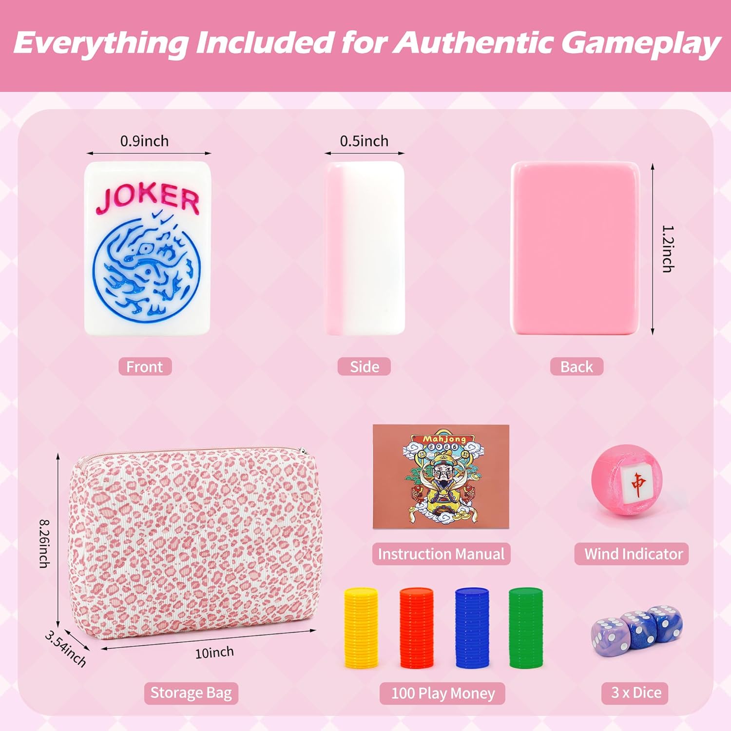Jolitac American Mahjong Game Set, 166 Premium Tiles, 1.2-inch Mahjong Tile Set with Sturdy Carrying Bag, Thickened Mah-Jongg Tiles Bag Portable Travel Complete Mahjong Set