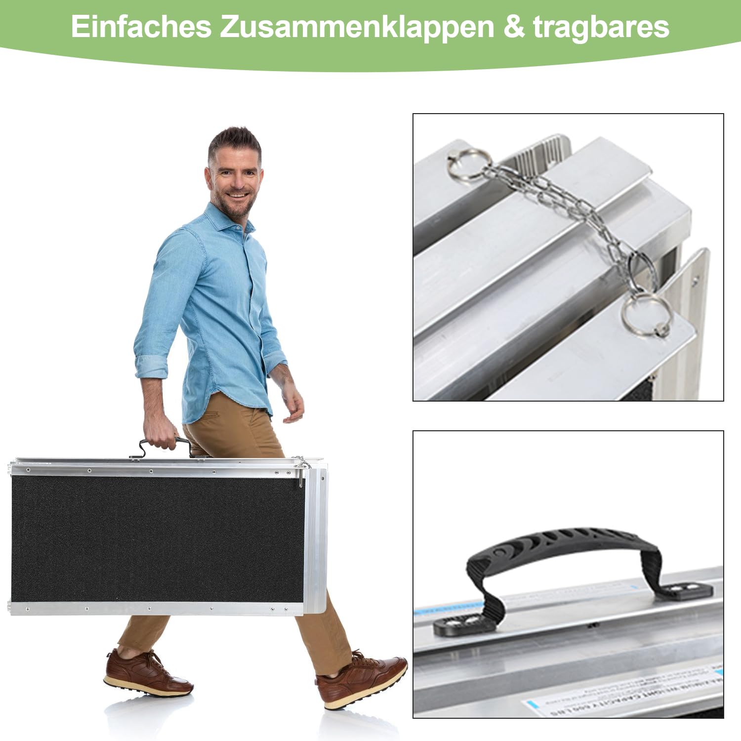 Herrselsam Rampa para silla de ruedas de 152 x 73 cm, soporta hasta 270 kg, con superficie antideslizante, portátil, para silla de ruedas, para casa, escalones, escaleras, apertura de puerta