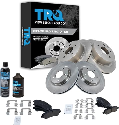 Miniatura 2 de TRQ Kit de pastillas de freno delanteras y traseras y rotores Kit de productos químicos de freno Pastillas de freno Rotor de freno Cerámica
