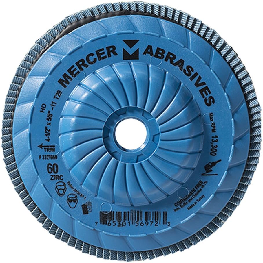 Mercer Industries 332T060-4-1/2" x 5/8"-11 Type 29 Zirconia High Density Trimmable FlapDiscs, Grit 60 (10 Pack)