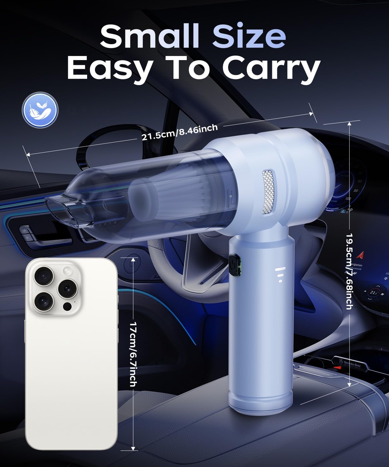 Car Vacuum,3 Suction Modes,Portable Mini Cordless Cleaner with 50000pa Suction Power,Type-C Charge,Handheld Vacuum for Home,Car,Birthday Gifts for Men Dad Husband (Blue)