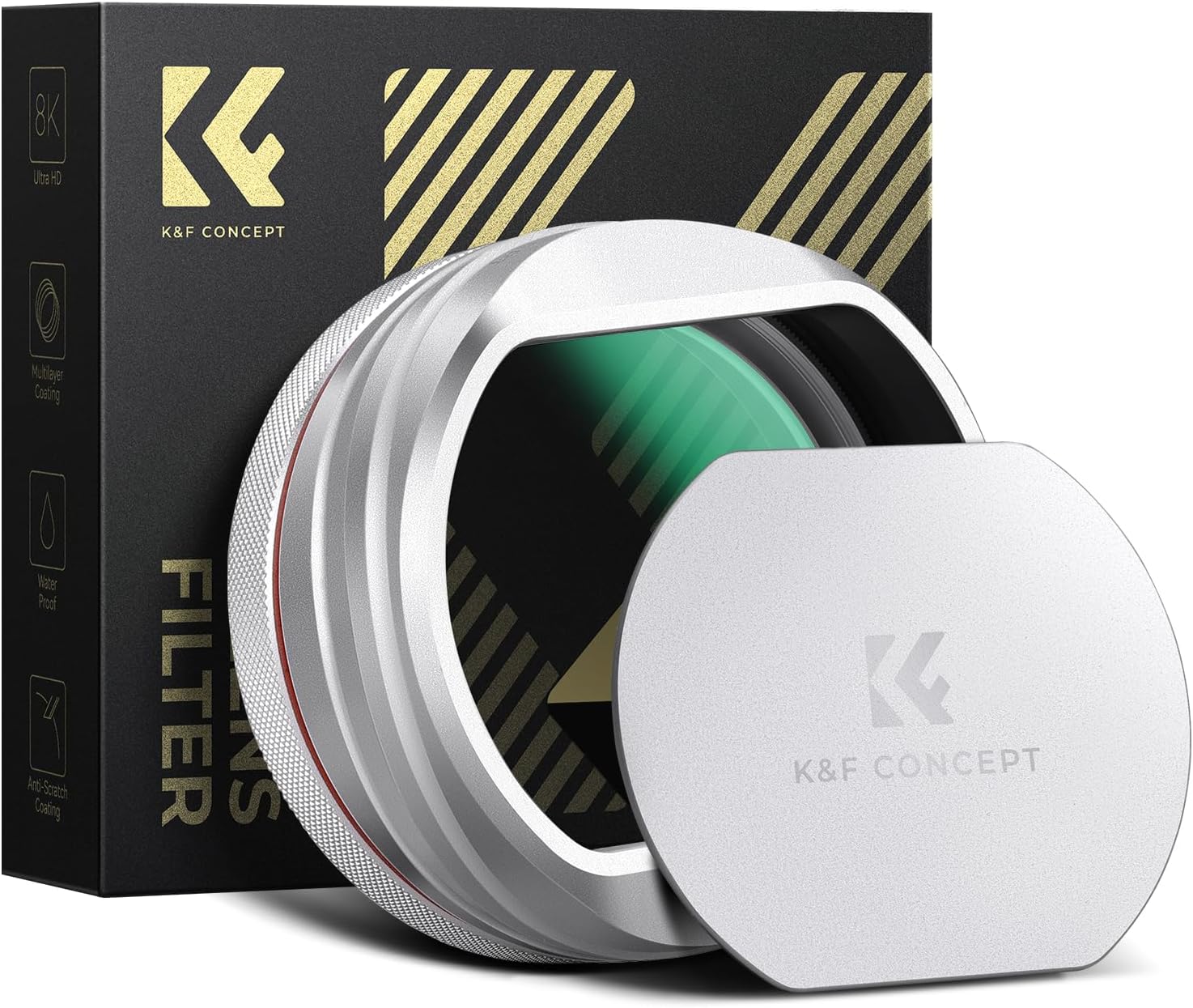 K&F CONCEPT MC UV Filter + Metal Square Hood + Lens Cap Kits Compatible with Fujifilm X100 Series Accessories, Silver