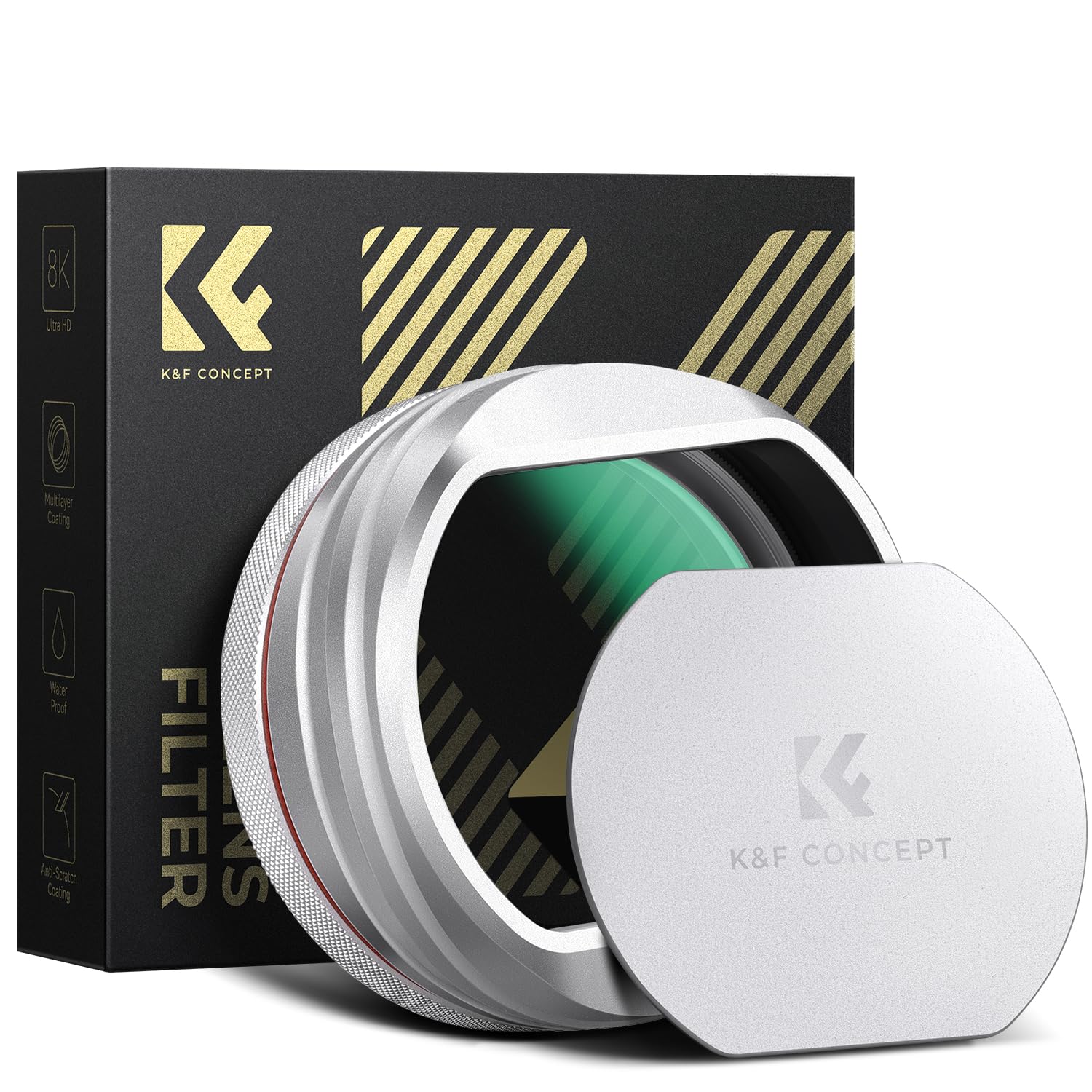 K&F CONCEPT Nano-Xcel Filtro UV + Parasol + Tapa Comaptible con FujiFlim X100 Series, Filtro de Protección UV Compatible con Fujifilm X100 X100S X100F X100T X100V X100VI(Plata)