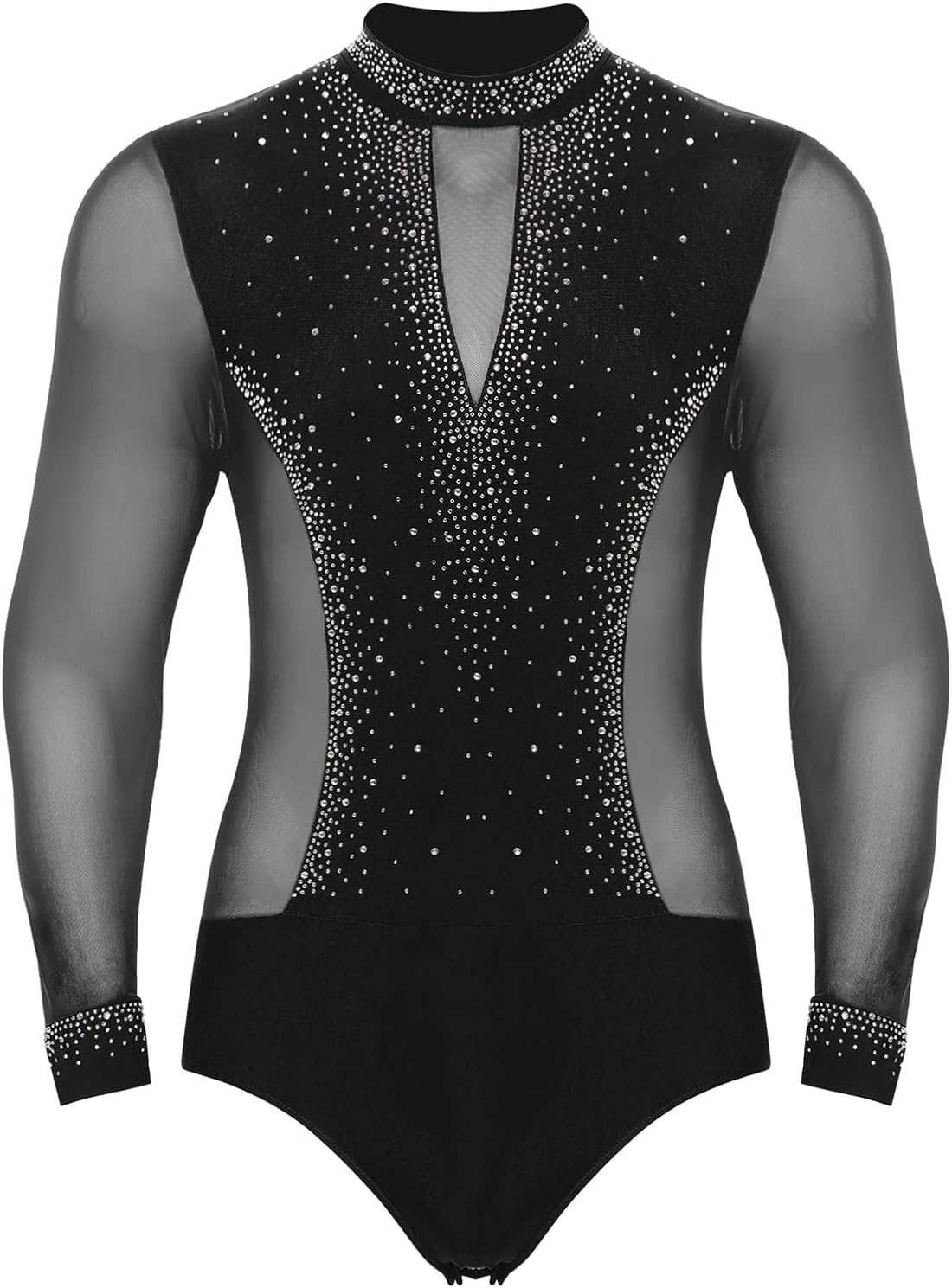 Mens Gymnastics Jumpsuit Tango Rumba Latin Dance Bodysuit Shirt Tops Long Sleeve Figure Skating Leotard