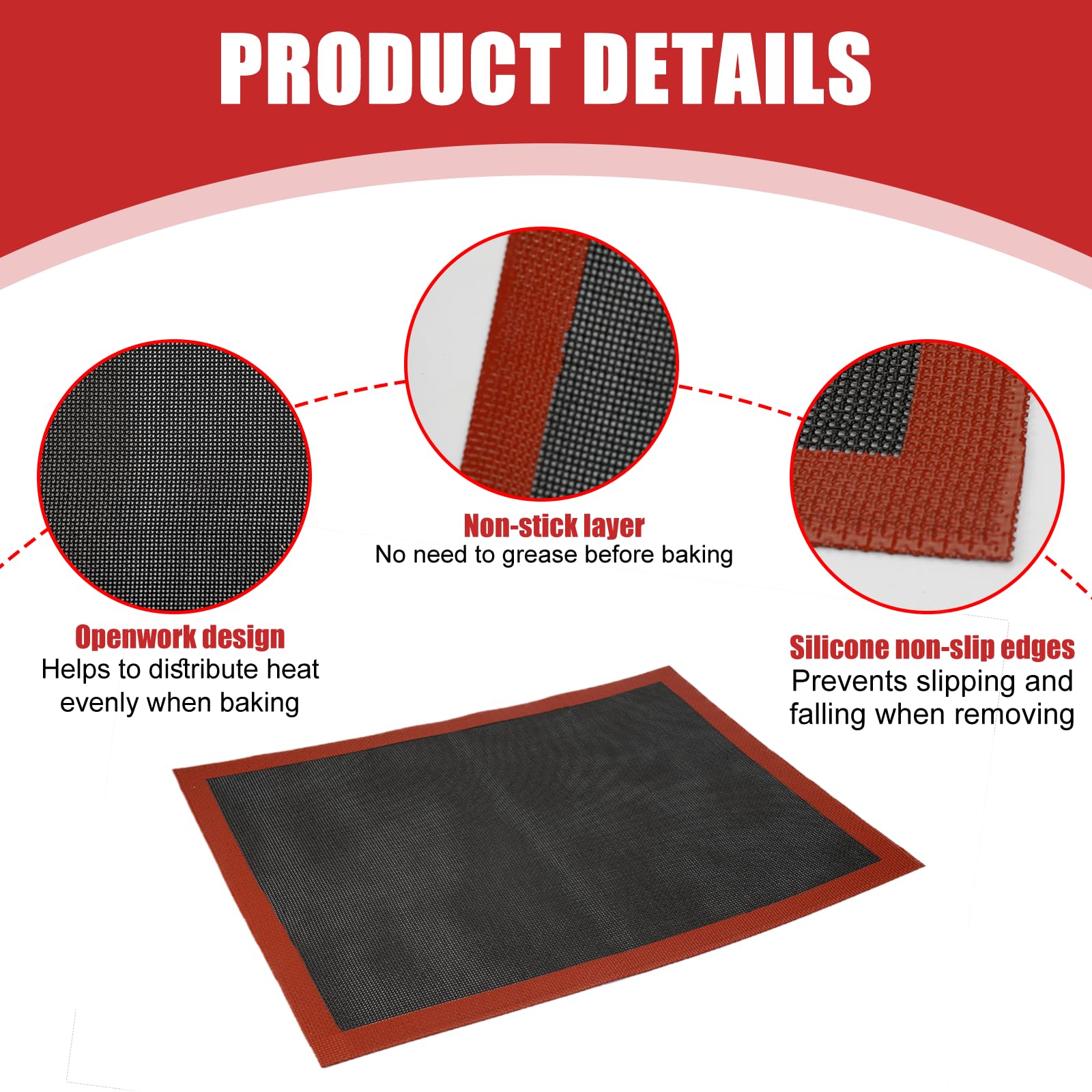 Tappetini Silicone Per Forno 40x30 Cm - 2 Pezzi Antiaderenti E Resistenti Al Calore Fino A 260°C - Foto 9