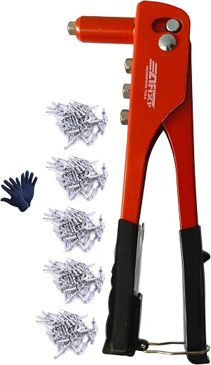 Inditrust Hand Operated Professional Riveter Gun Kit | Includes 50 Pcs 5 Types Rivets &amp; Safety Gloves | Heavy Duty Manual ...