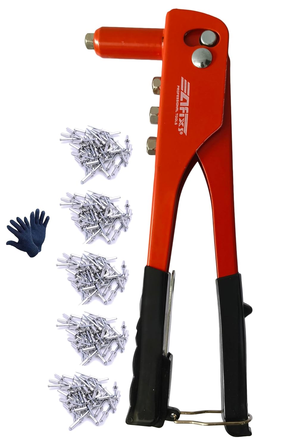 Inditrust Hand Operated Professional Riveter Gun Kit | Includes 50 Pcs 5 Types Rivets & Safety Gloves | Heavy Duty Manual ...