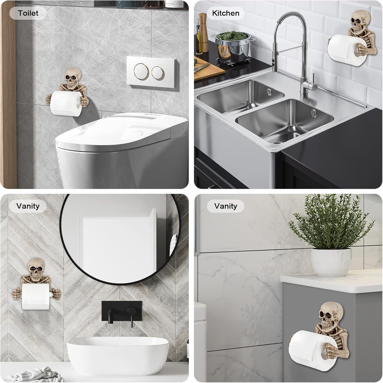 Sumnacon Skull Toilet Paper Holder, Resin Wall Mount Toilet Paper Roll Holder- Evil Skeleton Toilet Paper Holder Dispenser Wall Decoration for Halloween, Gothic, Ghost Festival