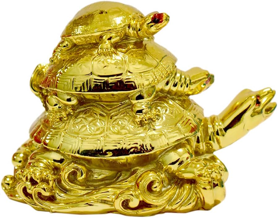 Puja N Pujari Vastu Feng Shui Triple Tortoise Turtle Family for Wealth, Good Luck, Protection and Long Life