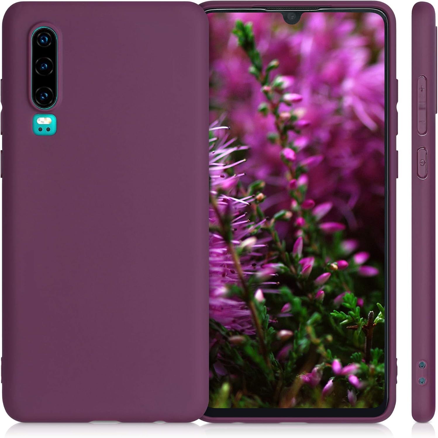 kwmobile Case Compatible with Huawei P30 Case - Soft Slim Protective TPU Silicone Cover - Bordeaux Violet
