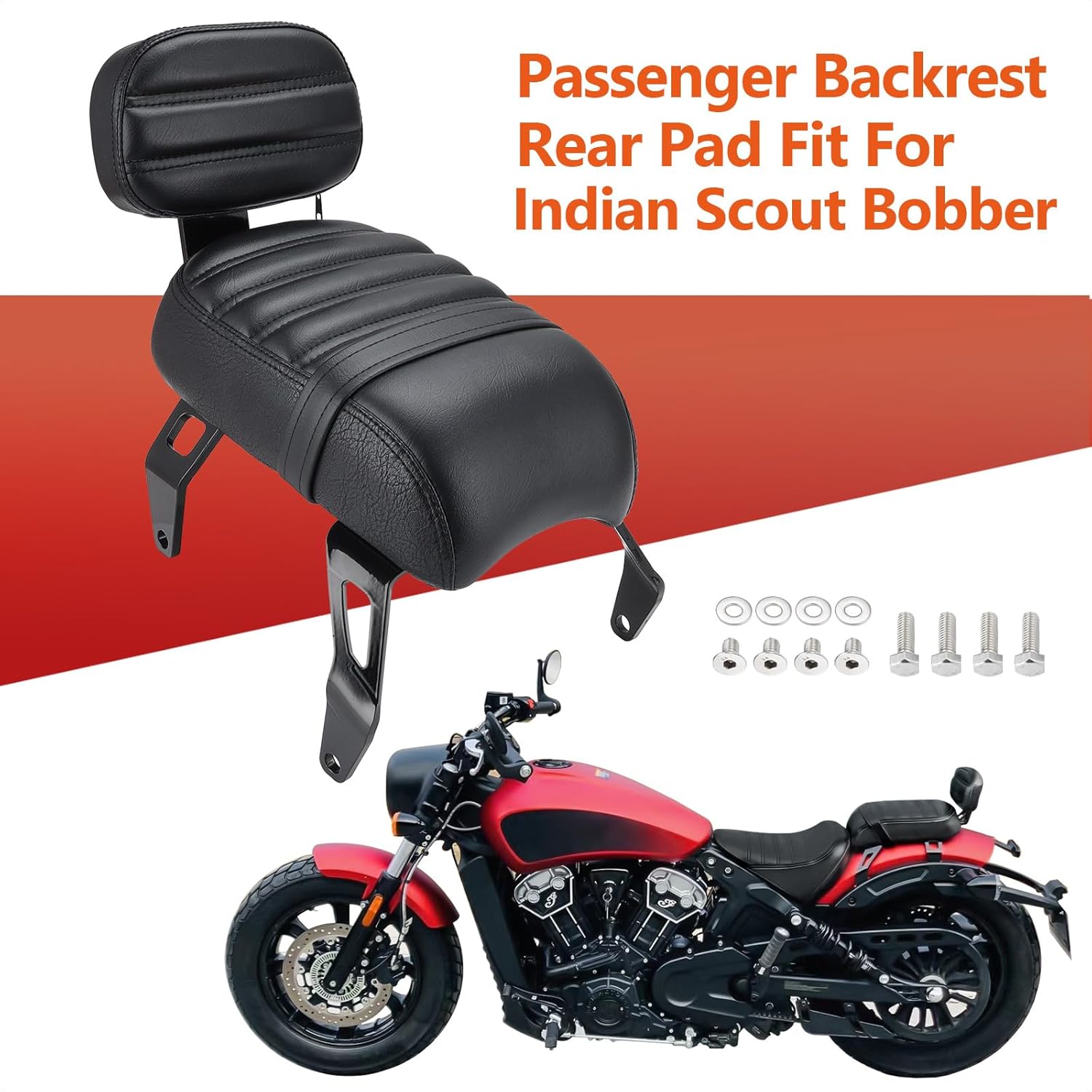 Passenger Seat Backrest, Detachable Motorcycle Rear Seat, Soft Leather Passenger Seat & Backrest Pad Set Fit for Indian Scout Bobber 2018-2023 Replace OEM Number: 2882853-VBA (Black)
