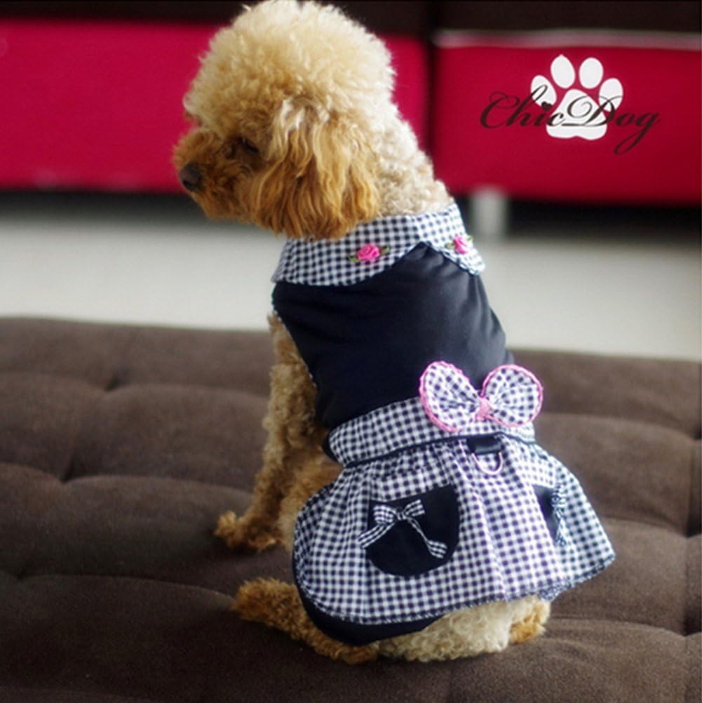 Hdwk&Hped Dog Dress with Leash Ring, Plaid Maid Style Dog Costume for Small Dog Cat Black #2, Plaid style - black - Image 5