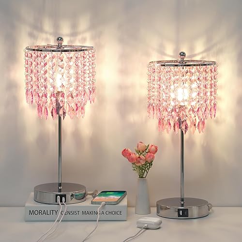 Miniatura 7 de Lámparas de mesa de cristal, lámparas de cristal con control táctil con puertos USB duales, lámpara de noche regulable de 3 vías con pantalla de