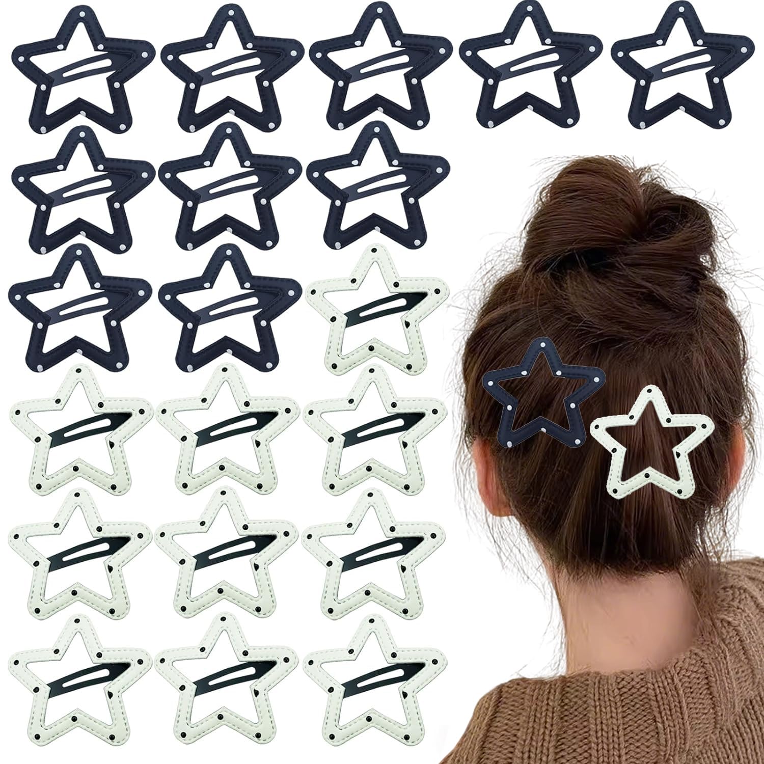 20PCS Star Hair Clips - Y2k Cute Hair Barrettes Non-Slip Decorative Accessories for Girls and Women(Black and White)