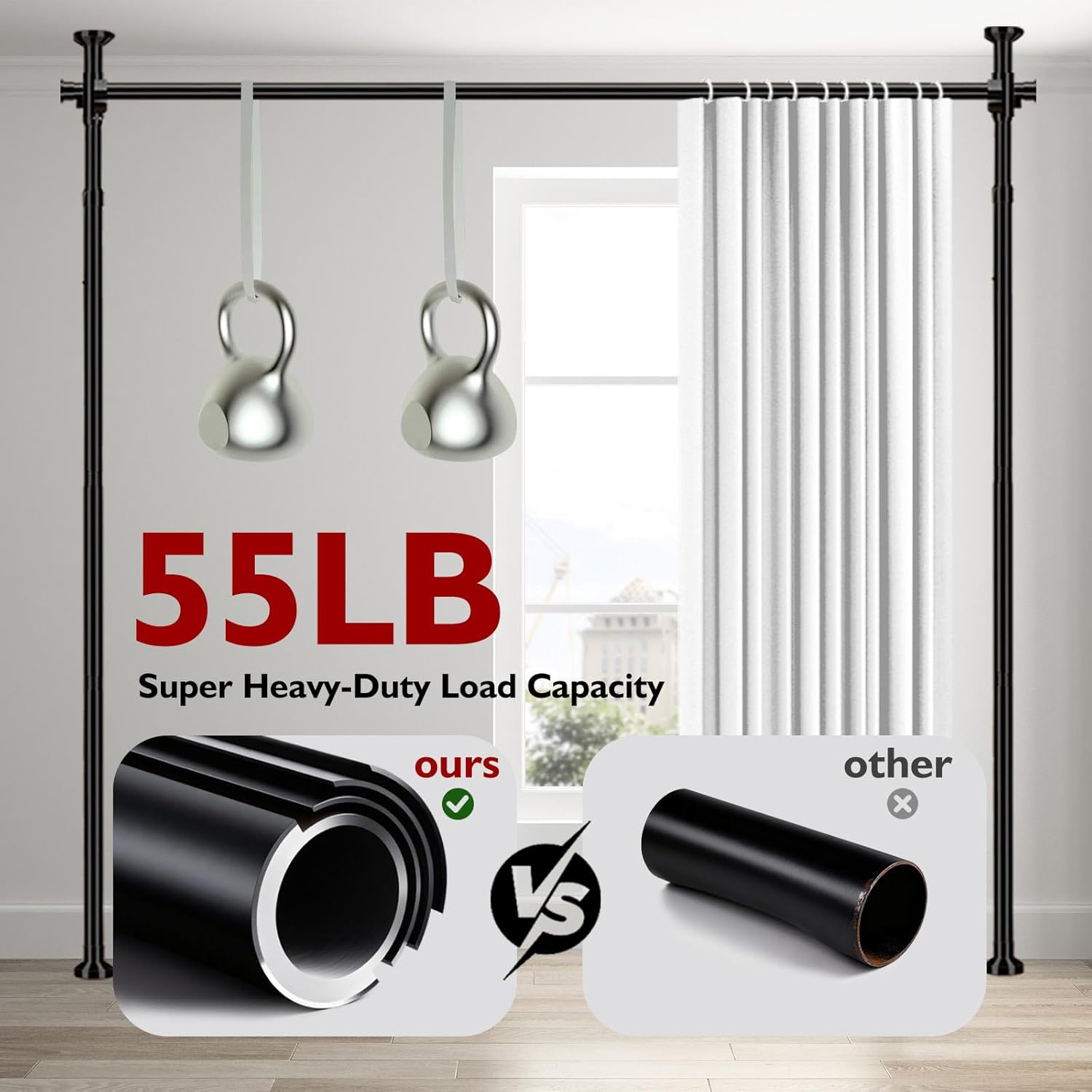 Room Divider Curtain Set-No Drilling Curtain Rod Set, Privacy Curtains for Room Divider, Divider for Room Separation for Apartments White-100 W x 84" L(Pack of 1)