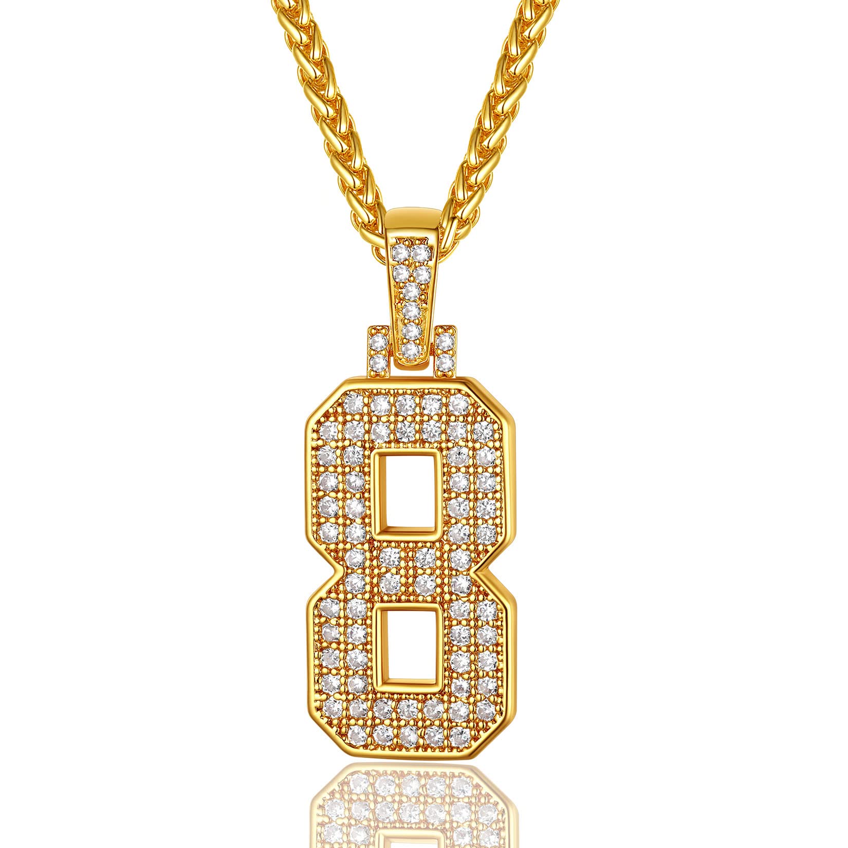 ChainsProMaxMen Cubic Zirconia 0-9 Number Pendant, Bling Initial Letter Necklace, Lucky Jewelry Necklace, Gold Plated/Silver Color-Send Gift Box