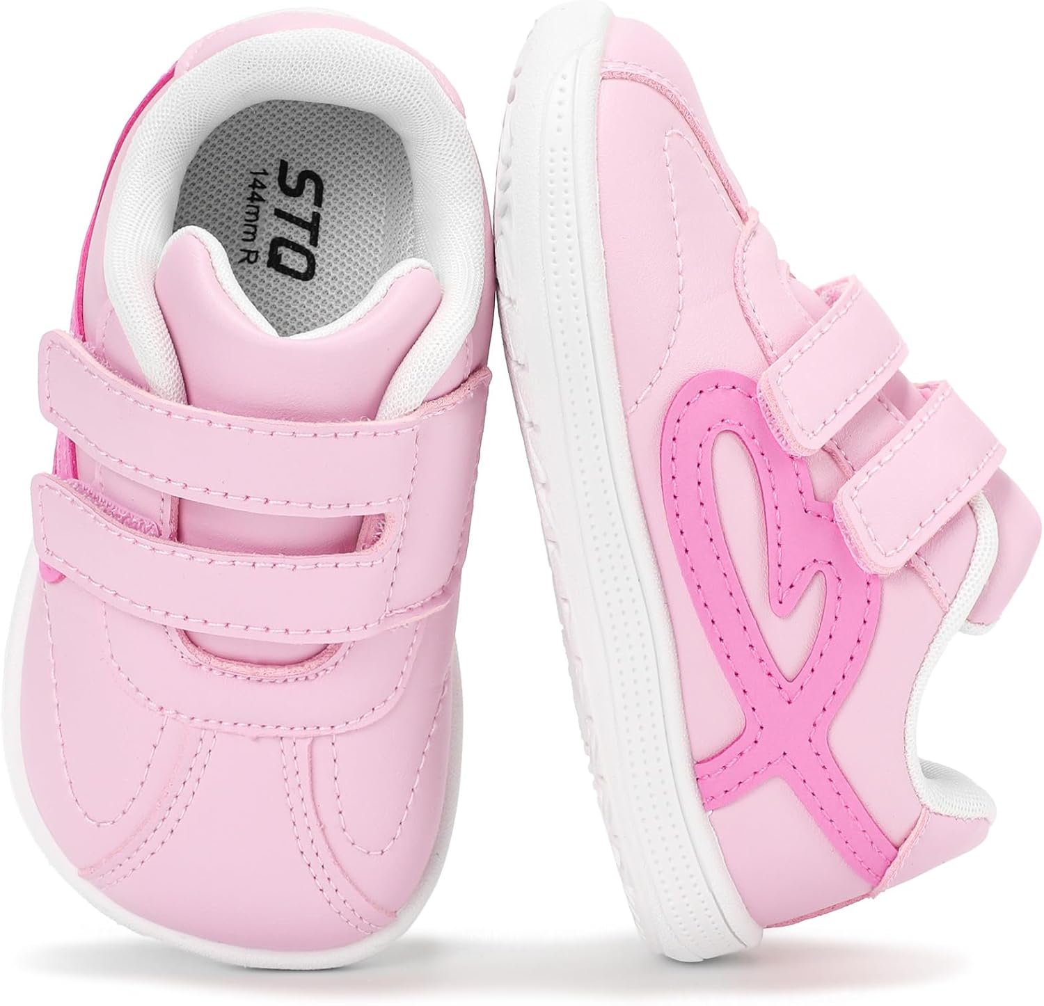STQ Wide Toe Box Toddler Girls Sneaker Non Slip Barefoot Walking Shoes with Hook and Loop