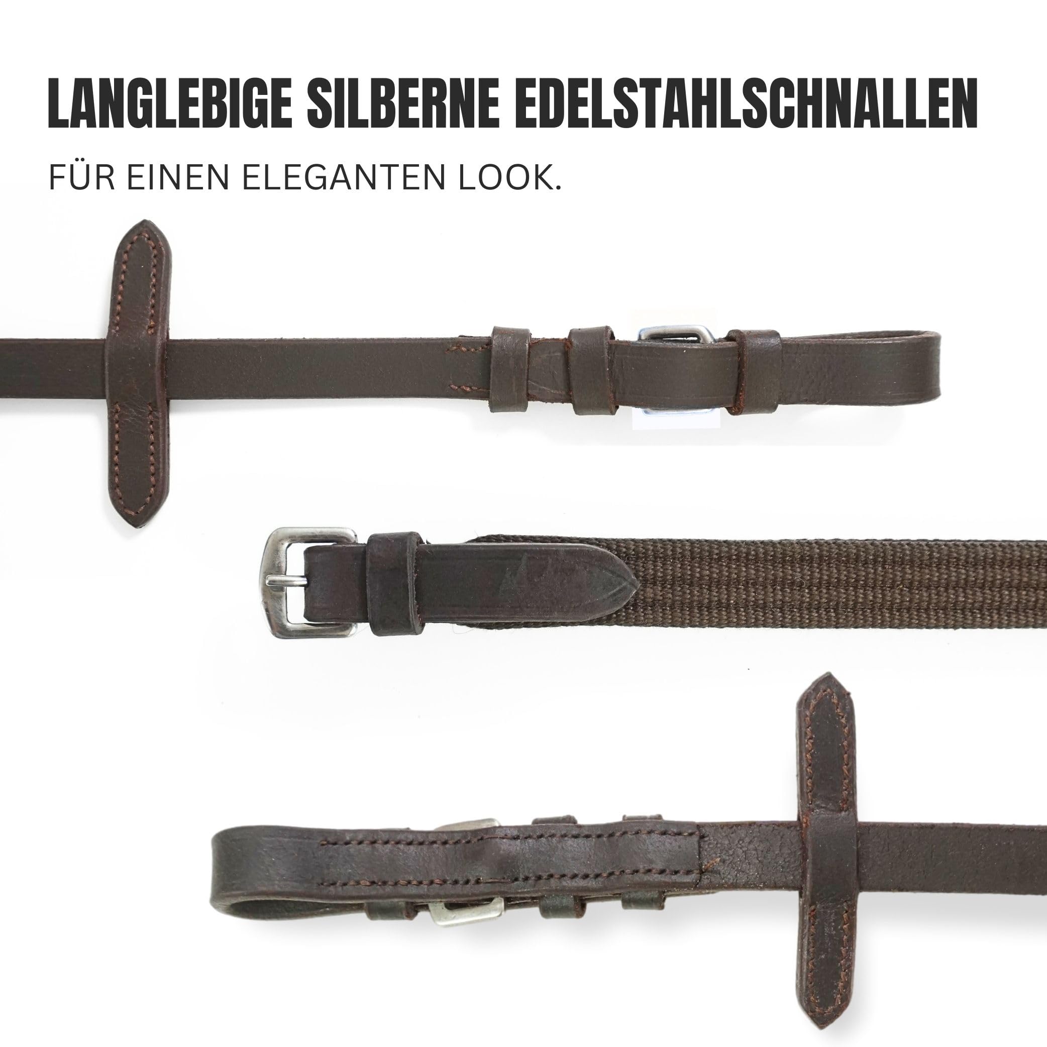 Pferdelinis Trensen Riendas para caballos, duraderas correas en negro o marrón, ancho 18 mm, longitud 2,9 m (marrón)