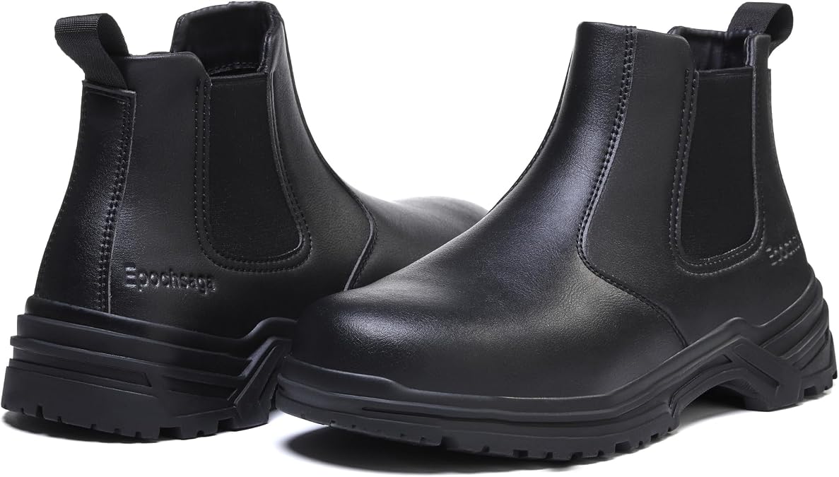 Men's Steel-Toe Chelsea Boots, slip-resistant safety work boots for industrial and construction applications