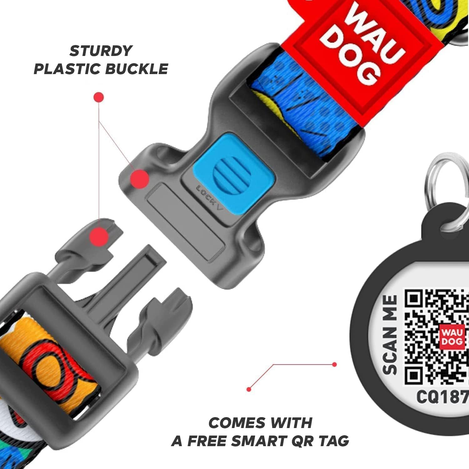 Nylon Dog Collar and Leash Set - Adjustable Dog Collar for Large Dogs, Small & Medium Dogs - Puppy Collars for Large Breed - Boy & Girl Collars with Durable Plastic Buckle and QR Tag