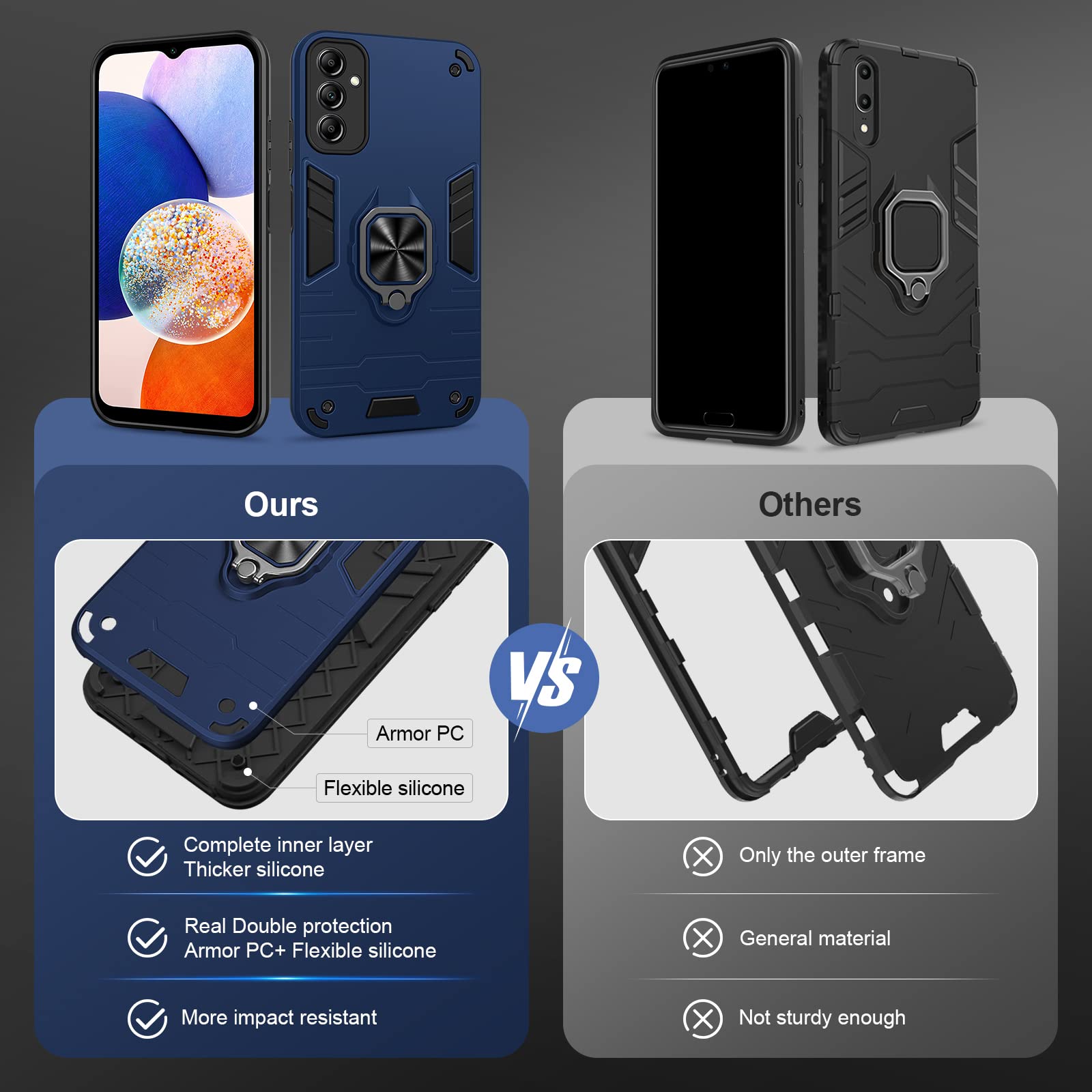 Funda para CMF Phone 2 Pro, Carcasa Antigolpes con Soporte anular metálico, Case Protectora de Grado Militar, Negro — view 1527