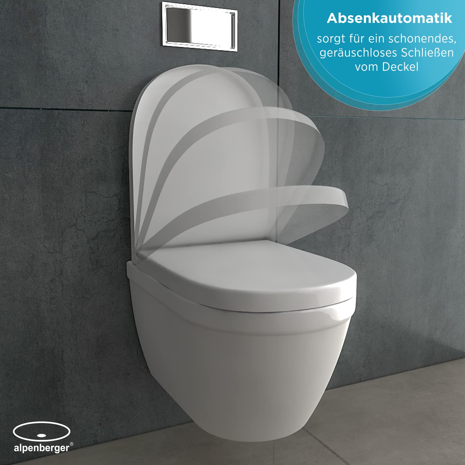Alpenberger Dusch WC mit Bidet Funktion | Taharet WC Bidet | Toilette mit Intimdusche | Wand WC Spülrandlos Hänge WC mit Nano Beschichtung | WC Sitz mit Absenkautomatik | Klo Passend Geberit