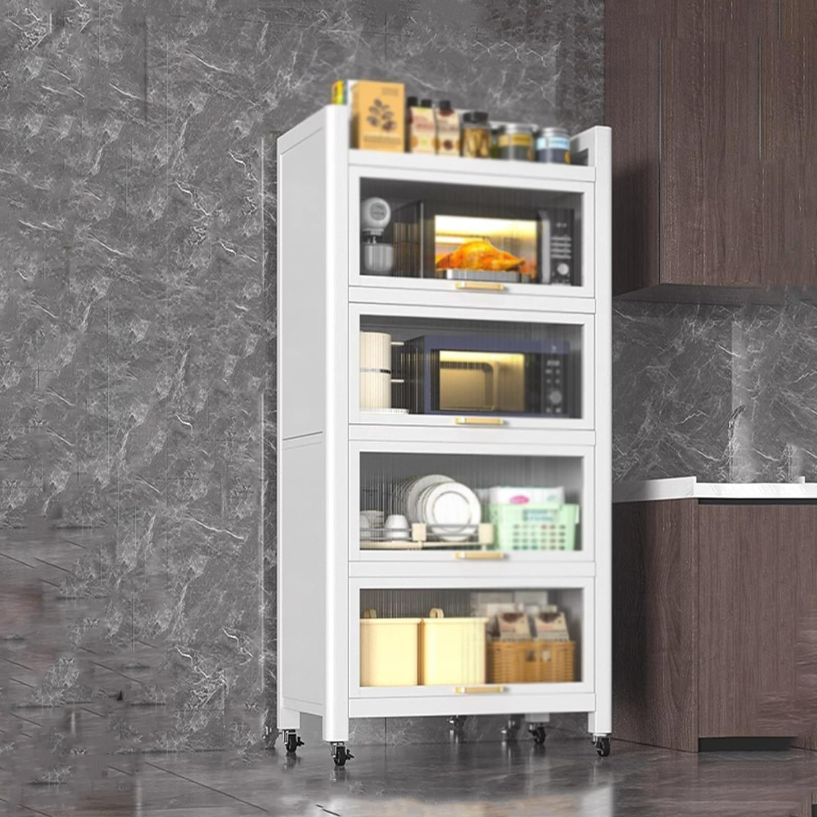 Grande armoire de cuisine avec portes étagère de rangement 5 niveaux