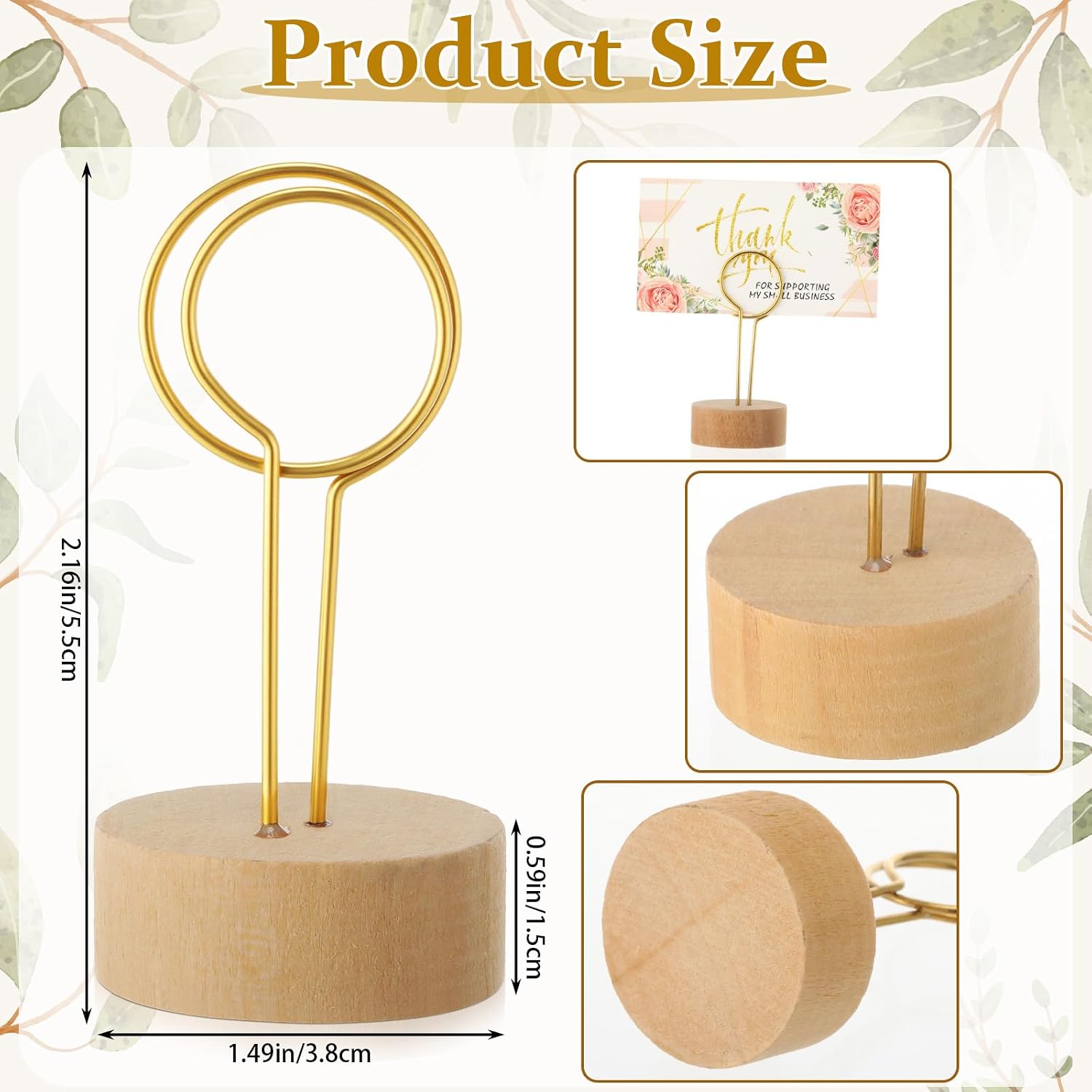24 Pcs Table Number Holders Metal Wire Wood,Gold,Circle image 2