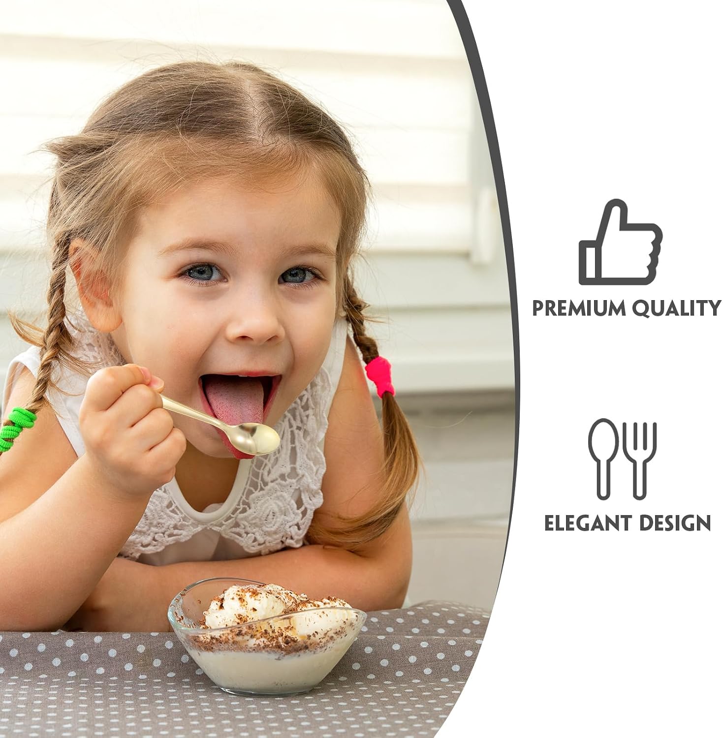 Mimorou 300 Pcs Disposable Gold Mini Spoons Set 4 Inch Small Plastic Desserts Heavy Duty Tasting Spoons for Appetizers, Puddings, Ice Creams