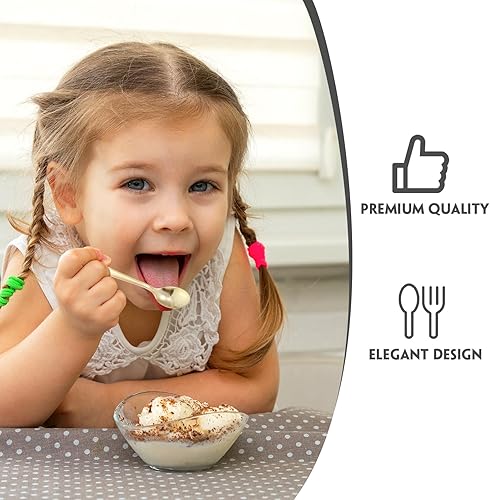 Vista 3 de Mimorou Juego de 300 mini cucharas desechables doradas de 4 pulgadas, pequeños postres de plástico, cucharas de degustación resistentes