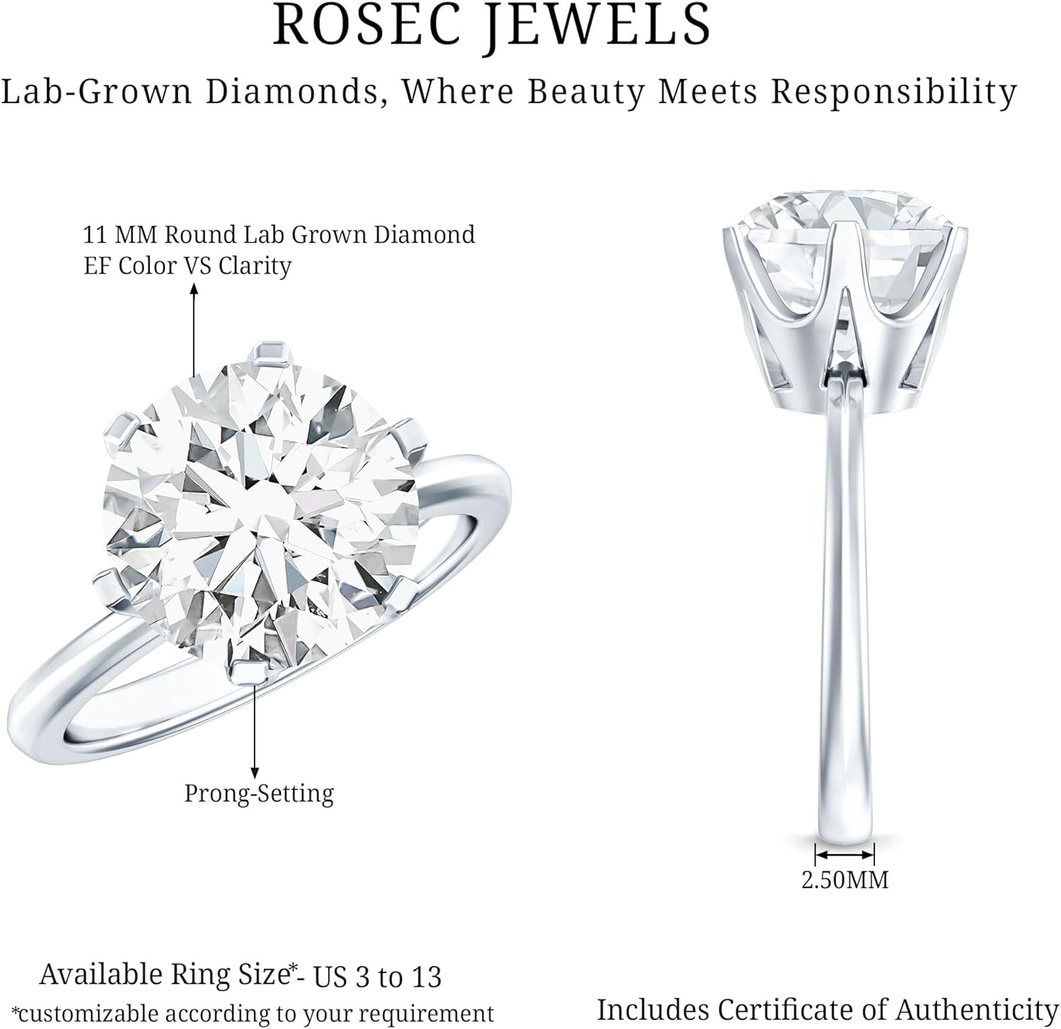 IGI Certified 5 Carat Lab Grown Diamond Huge Engagement Ring, E-Vs1 Quality, Diamond Statement Ring (Ideal For Gift)