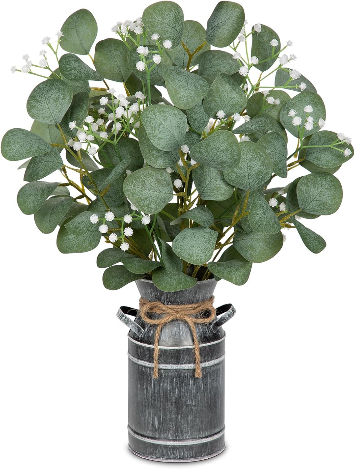 Lifelike Artificial Eucalyptus Plant in Rustic Metal Vase – 19" Realistic Faux Greenery for Farmhouse Home Décor, Living Room, Kitchen, Office, Weddings & Table Centerpieces