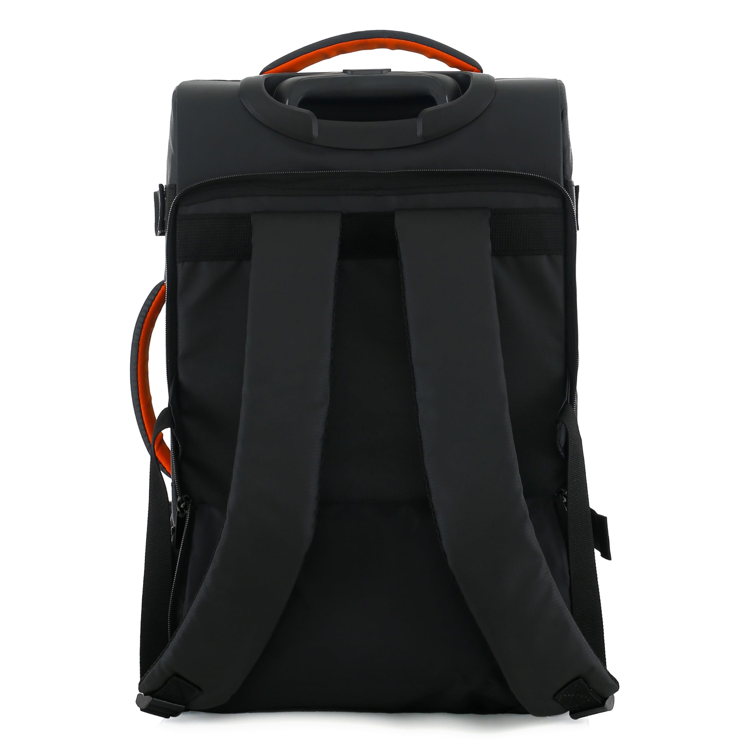 Zaino Trolley Ibrido da Viaggio, Bagaglio a Mano, Convertibile Zaino/Valigia, Nero, Poliestere, 55x35x20cm, con Ruote Scorrevoli e Chiusura TSA (Bagaglio a mano 55x35x20cm, Black Orange)