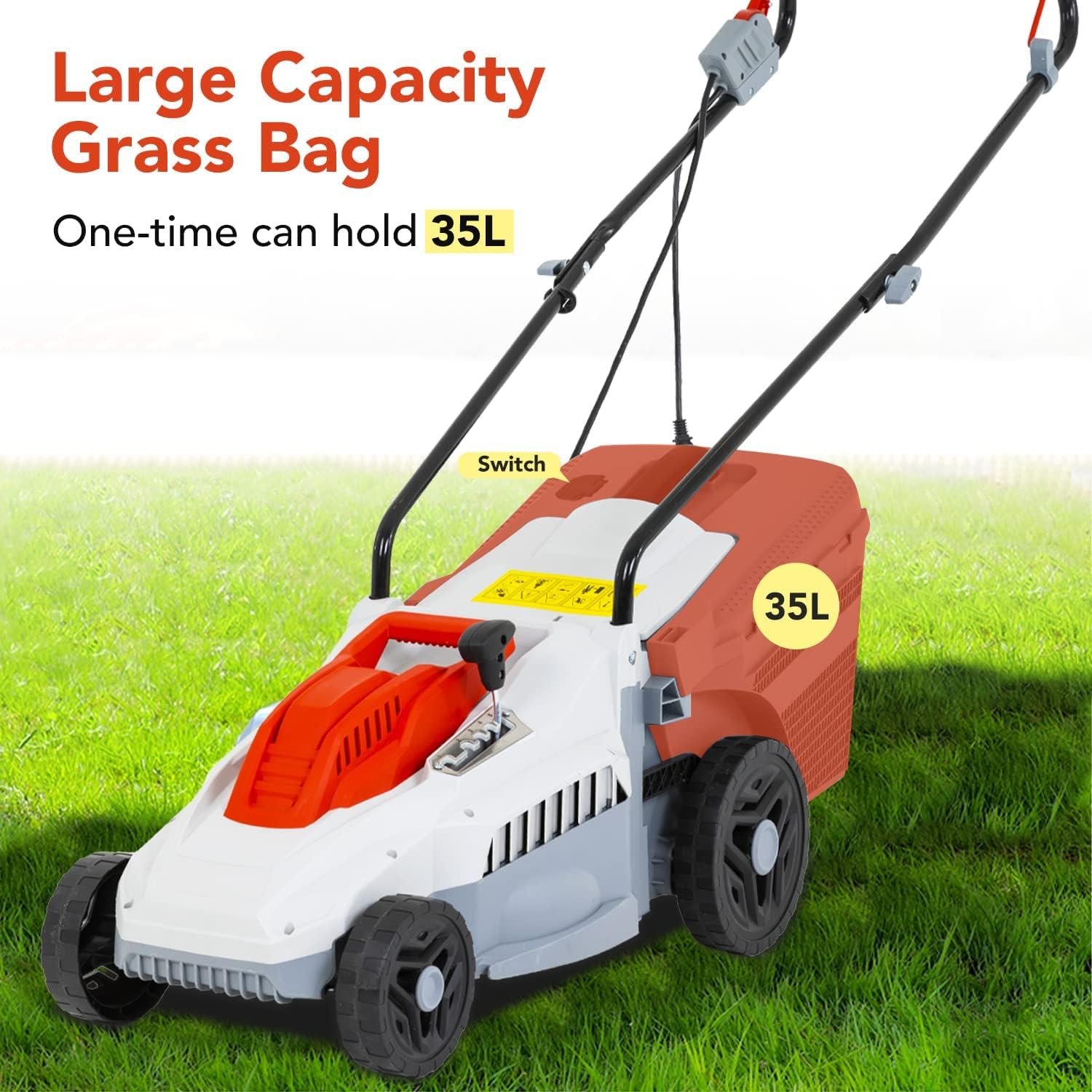 Electric Lawn Mower Grass Cutter Machine,Corded,Dethatcher,12 Amp, 13-Inch with Collection Box(5 Levels of Height Mower)