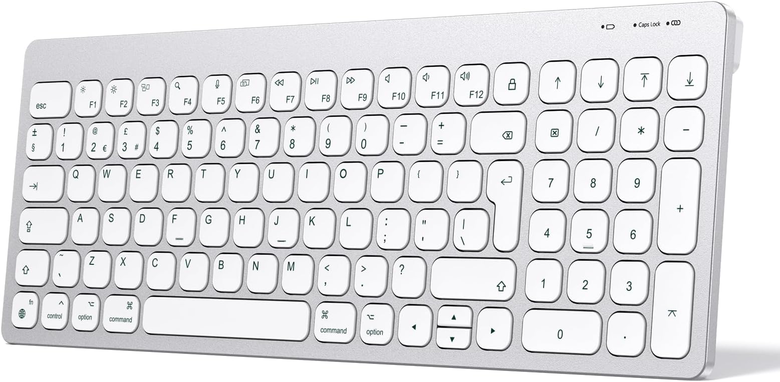 OMOTON Bluetooth Keyboard for Mac, Ultra Slim Portable Wireless Keyboard with Numeric Keypad for Apple MacBook Pro/Air, iMac, iMac Pro, Mac Mini, Mac Pro, QWERTY UK Layout, Silver