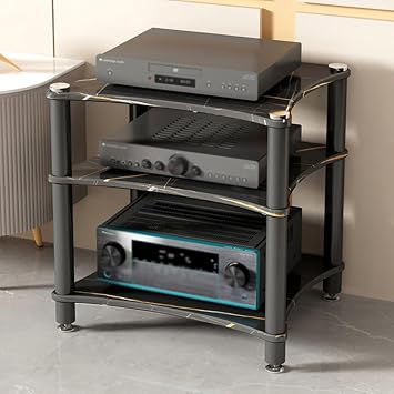 3/4-tierAV Media Stand Corner Shelf Modern Audio-Video Media Stand AV Cabinet Media Storage Cabinet Entertainment Stereo Components Shelves for Living, Gaming, Recording RoommBlack brown,60x48x62cm